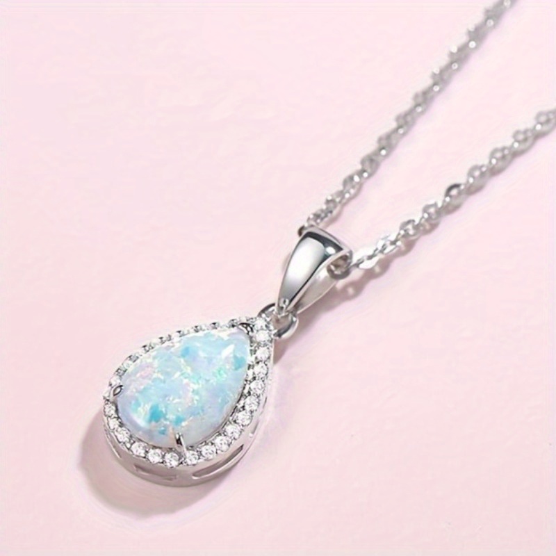 Women's Elegant Teardrop Synthetic Opal Pendant Necklace